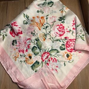 Pastel Floral Satin Scarf Pink Border Springtime Coquette Girl Chic